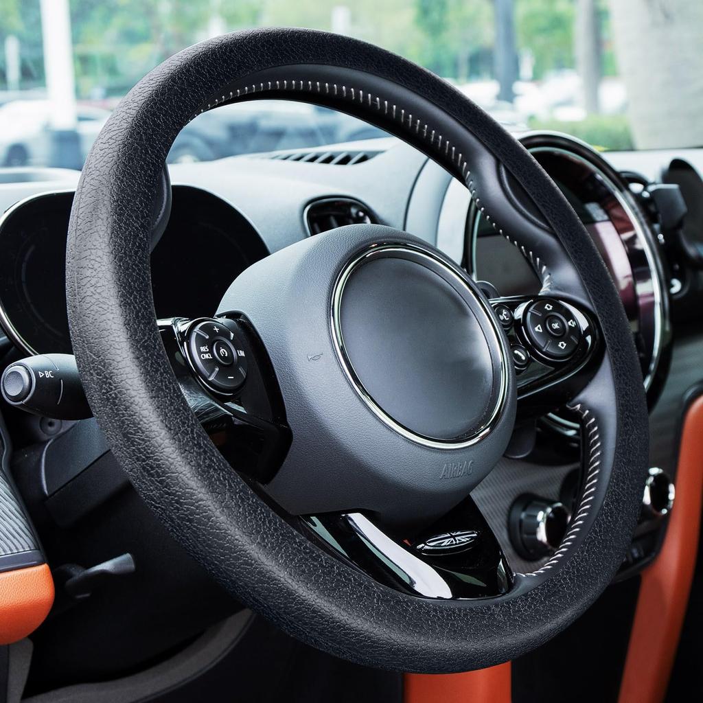 King Company KC-93785 Odorless Premium Quality Soft Silicone Leather Textured Non-Slip Car Decoration Steering Wheel Cover Black