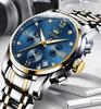 OLEVS Men's Business Watch with Metal and Stainless Steel Band, Analog Display, Stylish Casual Watch (Blue + Gold)