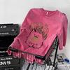 Women's Retro Distressed Washed T-shirt - American Trendy Brand, Summer 2026 Edition, Short Sleeve, Pure Cotton, Loose Fit.