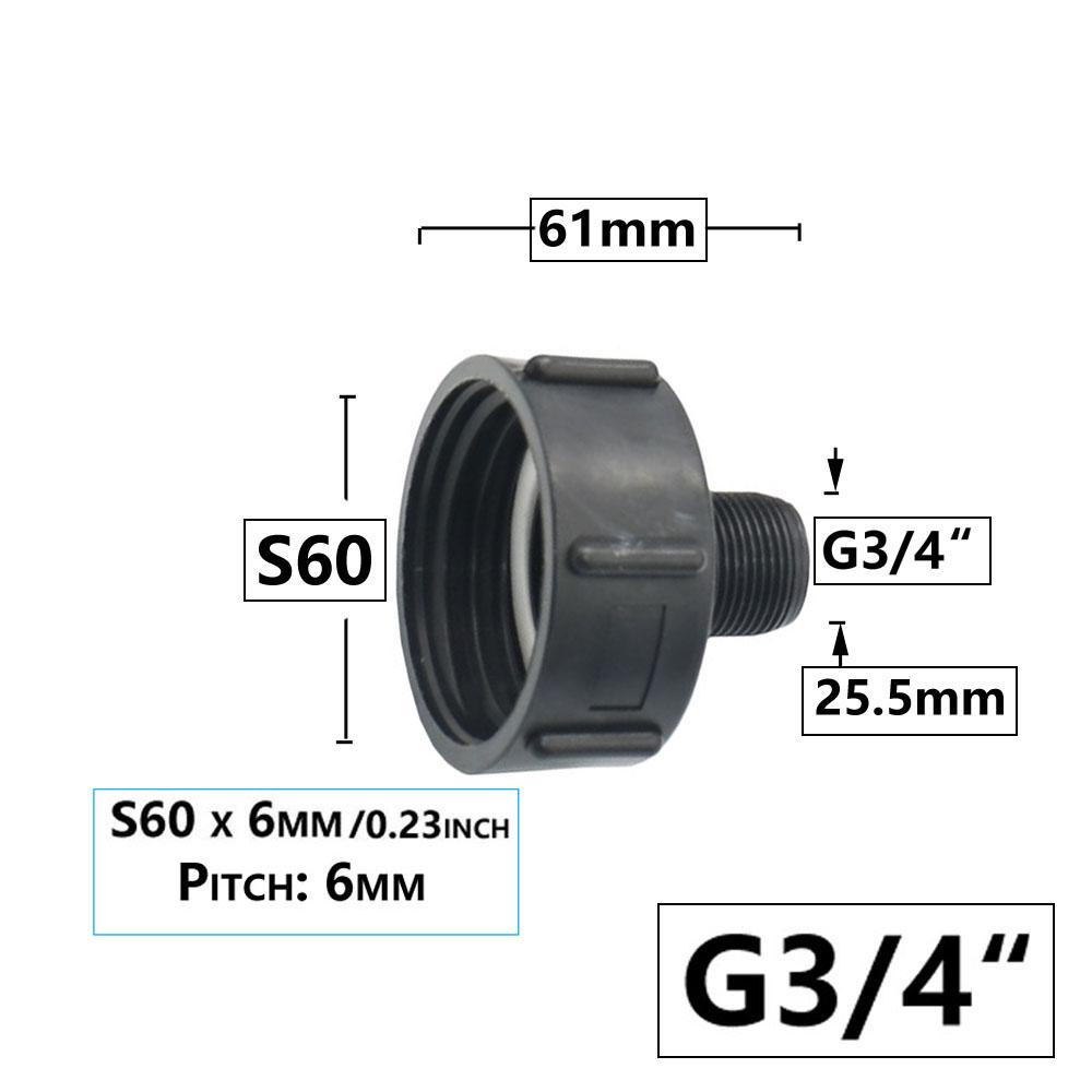 IBC Tank Adapter S60 X 1/2" 3/4' 1" 1.5 2" 63/75/80/100mm Thread Connector Ton Barrel Connect 1000 Liter IBC Tank Fitting