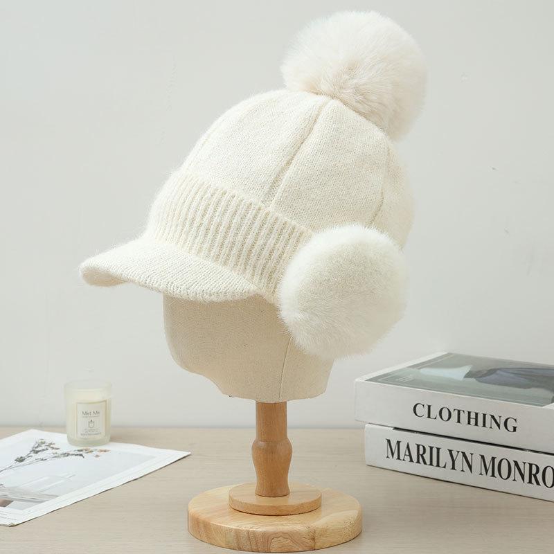 Fleece Warm Knitted Cap Ladies Ear Protector Wool Baseball Cap Fashion Cycling Plush Cap