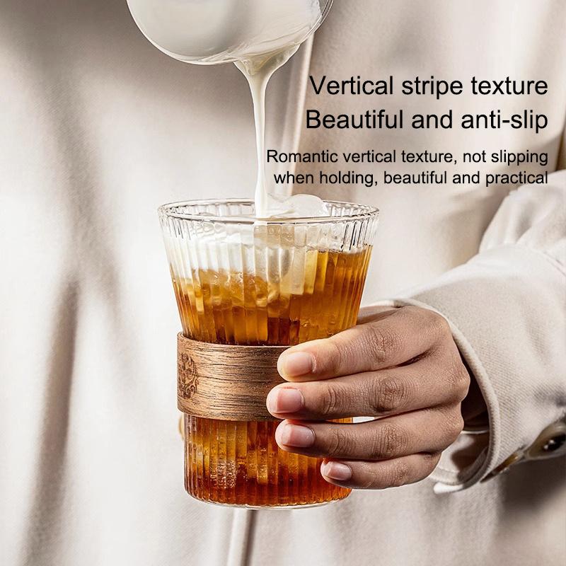 Japanese Vertical Pattern Milk Glass Tea Cup Transparent Wine Glass Anti-Scalding Insulation Brewing Fair Cup Coffee Drinkware