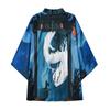 Men's Casual Loose Open Front 3/4 Sleeve Japanese Style Print Cover Up Cardigan