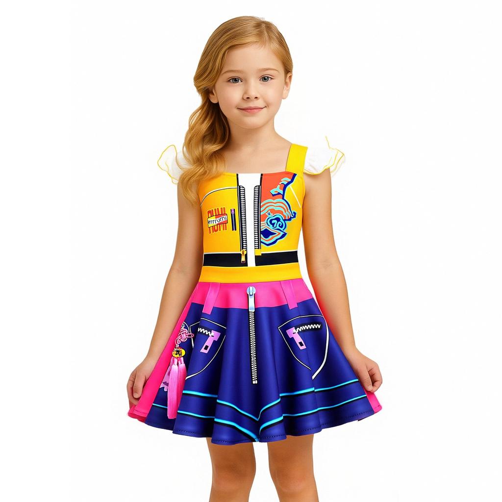 Children's Fashion Printed Denim Top And Short Skirt Set