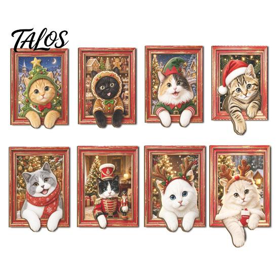Magnetic Photo Frame Cute Cat Refrigerator Magnets, Christmas Kitty Frame, Lightweight Decals Retro Office Filing Cabinet Kitchen Holiday Decor