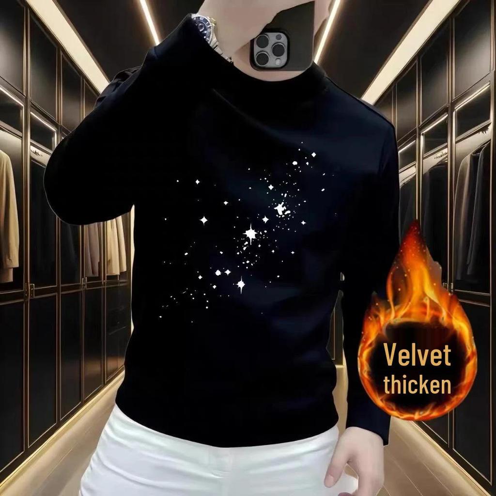 Men's Slim Fit Star Print Round Neck Hoodie - Trendy Korean Autumn/Winter Style, Fashionable Long Sleeve Top