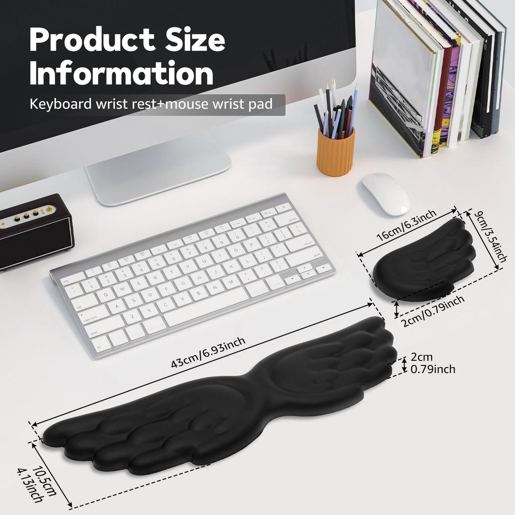 Keyboard Mouse Wrist Rest Memory Foam Angel Wing Wrist Pad Soft and Comfortable Cute Hand Rests Set for Office Work Study Gaming