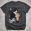 Tuxedo Cat Drinking Iced Coffee Shirt, Funny Cat Coffee Meme Tee, Silly Cat Graphic T-Shirt, Novelty Coffee Lover Gift for Cat Mom Dad