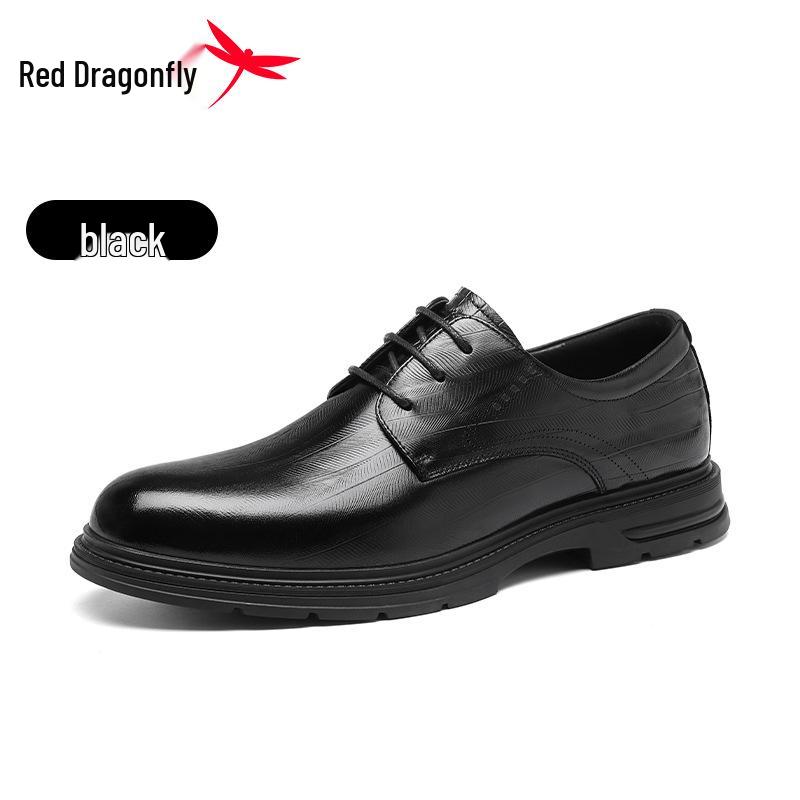 Red Dragonfly Men's Formal Genuine Leather Shoes for Business, Wedding, and Spring/Autumn Occasions.