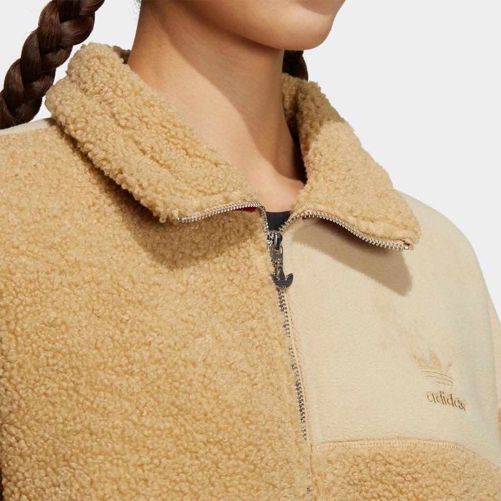 Adidas Originals Trefoil New Year Colorblock Letter Embroidered Sports Jacket Women Outerwear Linen-Brown HY7277