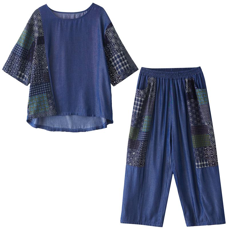 DIMANAF Plus Size Pants Suits Women Sets Suits Loose Tops Shirts Long Pants Cotton Casual Clothing Summer Vintage