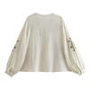 Womens  Loose Cotton Embroidery Shirt Stylish Elegant Long Sleeve Western-style Summer V-neck Fashionable Versatile Top
