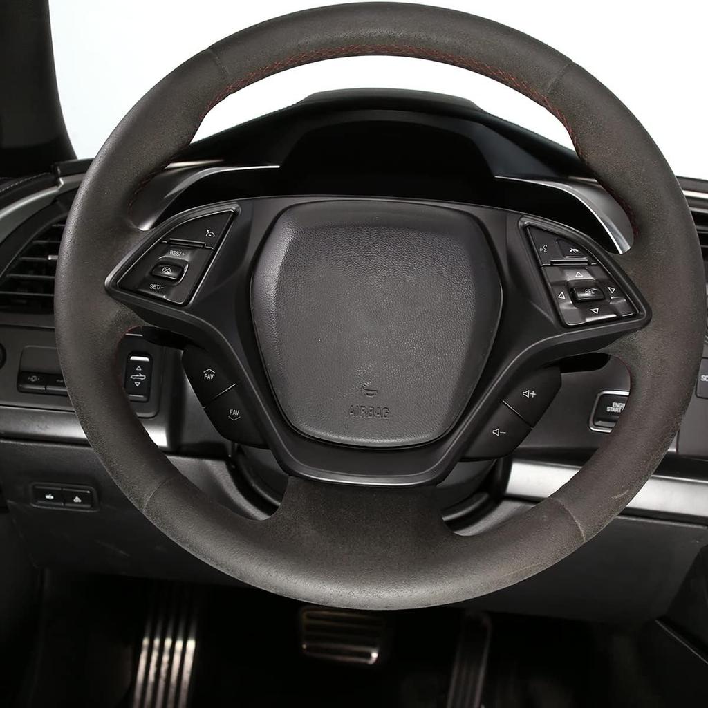 Car Steering Wheel Cover Molding Cover Trims Accessories Compatible for Chevrolet Corvette C7 2014-2019 Carbon Fiber Look Steering Wheel Accessories