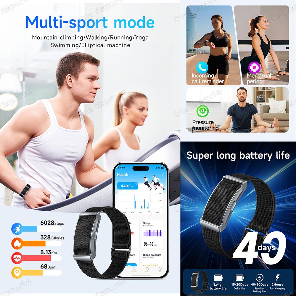 Smartwatch Multifunctional Screenless Wristband with Body Temperature Health Monitoring Call Alerts Waterproof Sports Bracelet