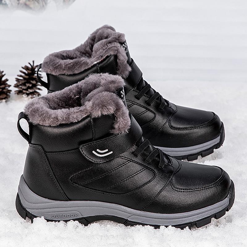 Winter Leisure Warm Pure Color High Top Plush Round Head Elderly Mother's Shoes Men's And Women's Shoes