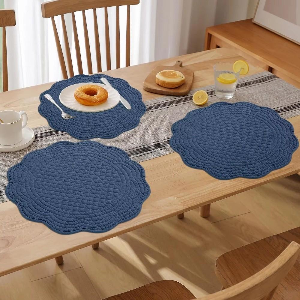 Scalloped Edge Quilted Placemats Washable Dining Placemats Gifts Round Placemats  Table Mats