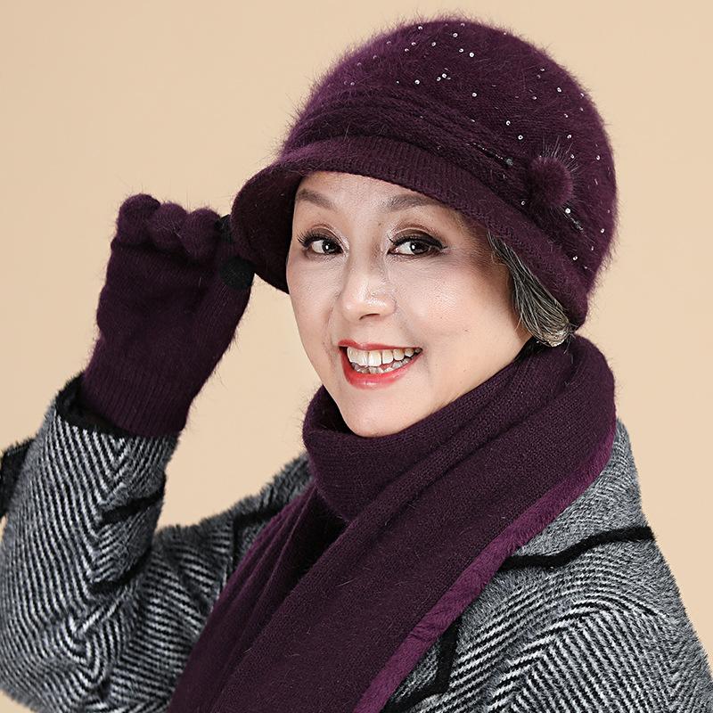 New fashion hairball women's knitted hat outdoor versatile warm and cold rabbit hair adult grandma hat