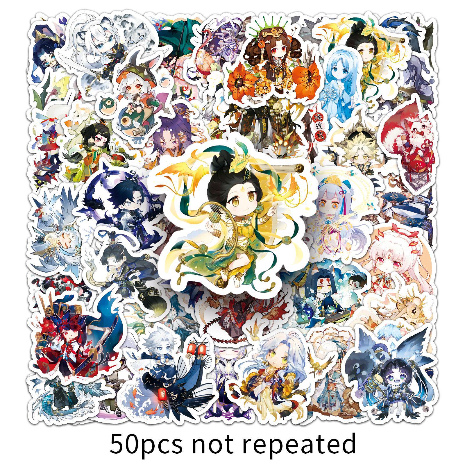 50 Q Version Onmyoji Character Stickers - Cute Waterproof Cartoon Decor for Phones, Cups, & Journals
