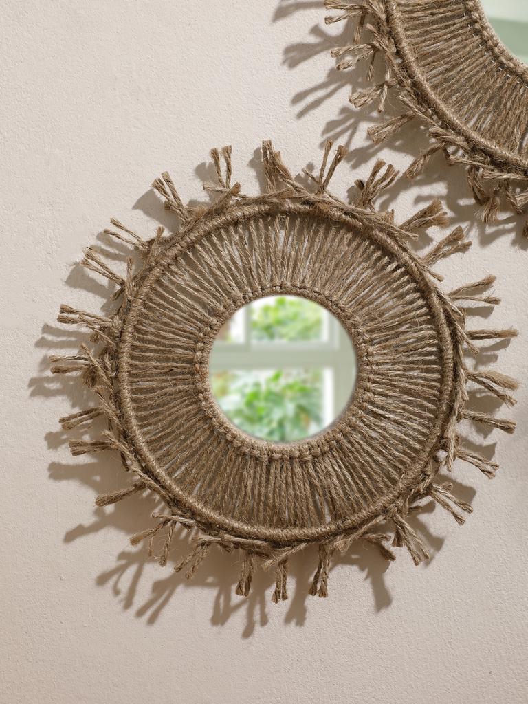 Brown Room Decorative Mirrors Wall Decor Boho Macrame Round Cosmetic Mirror Room Wall Mirror Woven Macrame Crafts Art Home Decor