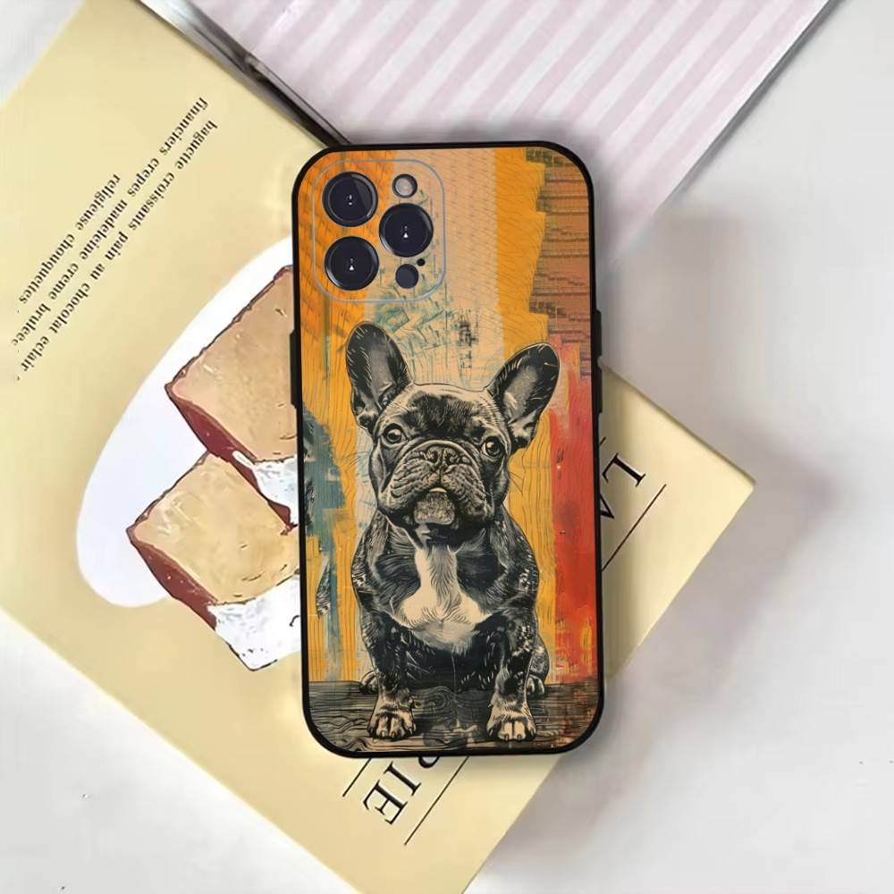 Cartoon Französische Bulldogge Handyhülle Für iPhone17,16,15,14,13,12,11 Plus,Pro Max,Weiche Schwarze Hülle