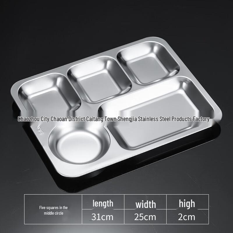 304 Stainless Steel 5-Compartment Round Meal Tray
