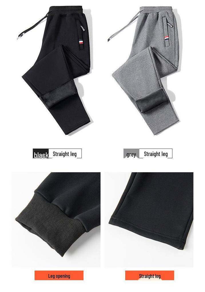 Men's Plus Size Fleece-Lined Winter Sports Sweatpants with Zip Pockets