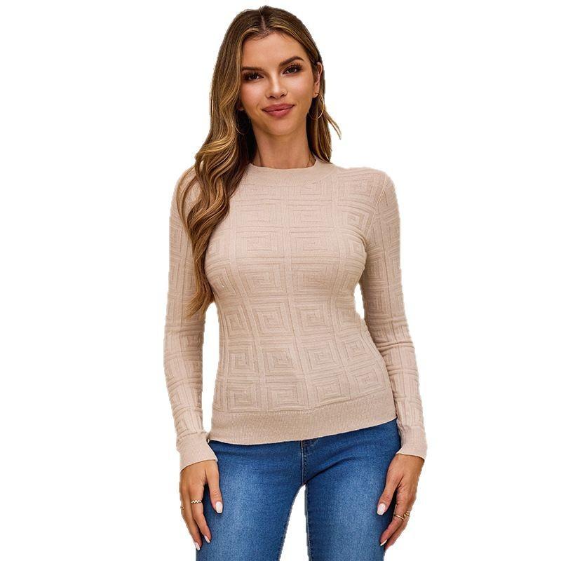 Spring New Round-neck Sweater, Fitted Long-sleeved Knitted Top, Casual Base Layer for Women
