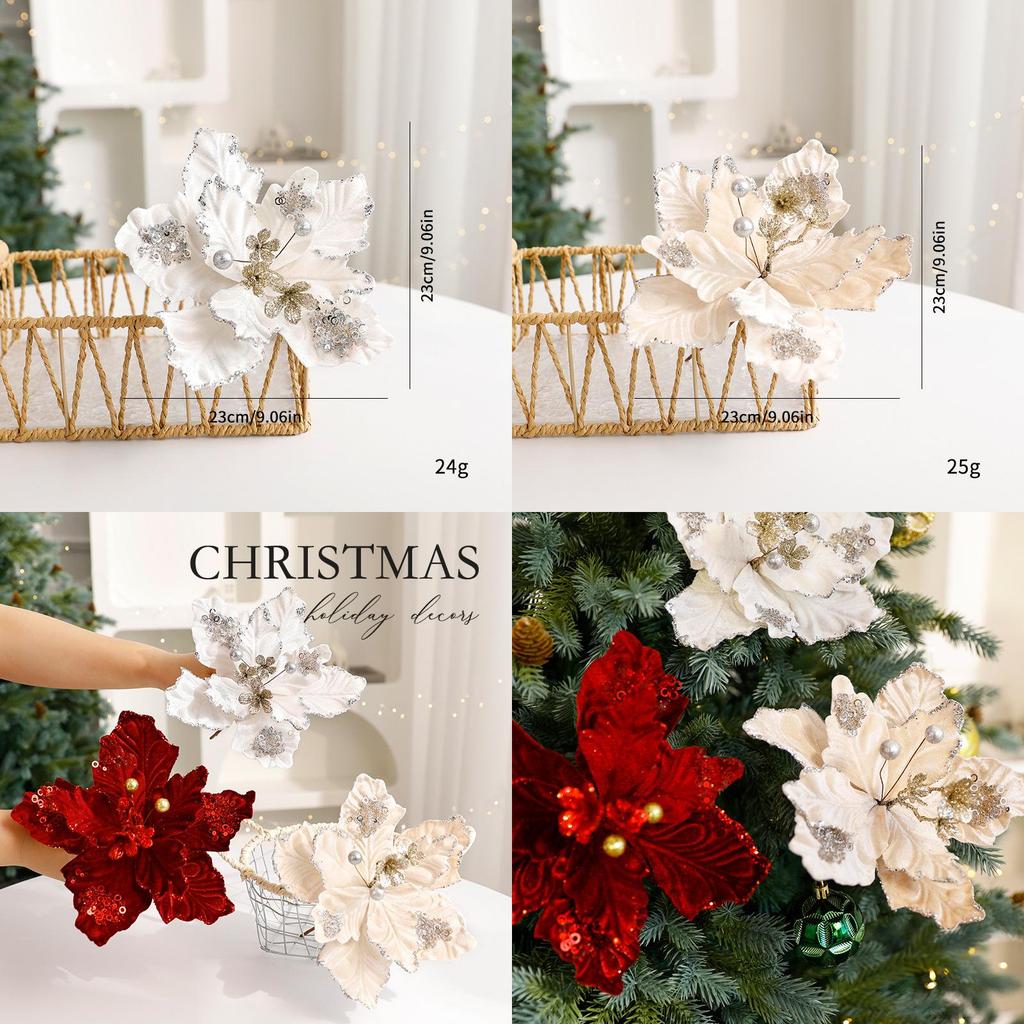 Luxurious Velvet Christmas Flower Ornament With Glittering Details For Festive Home Decor