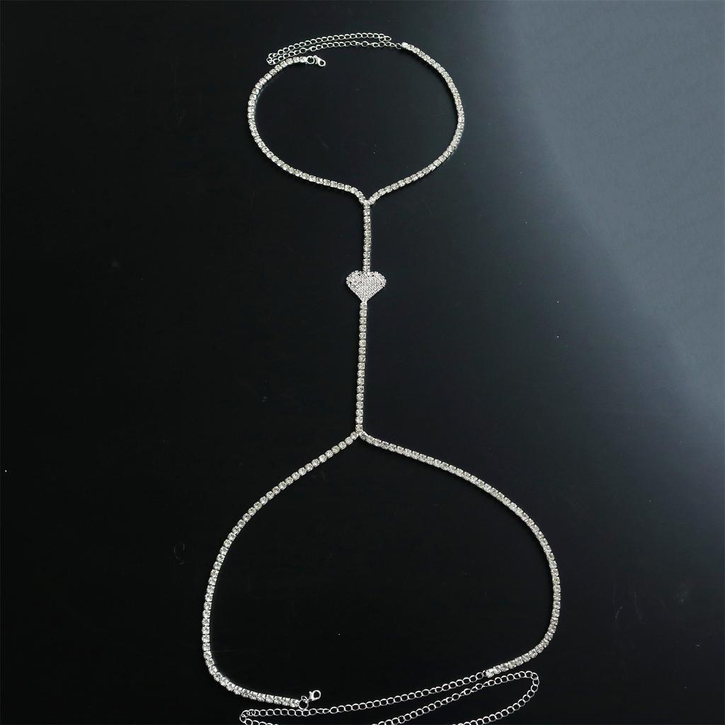Heart-Shaped Chest Chain, Nightclub Wind Shiny Diamond-Encrusted Bikini Body Chain Women'S Body Chain 06