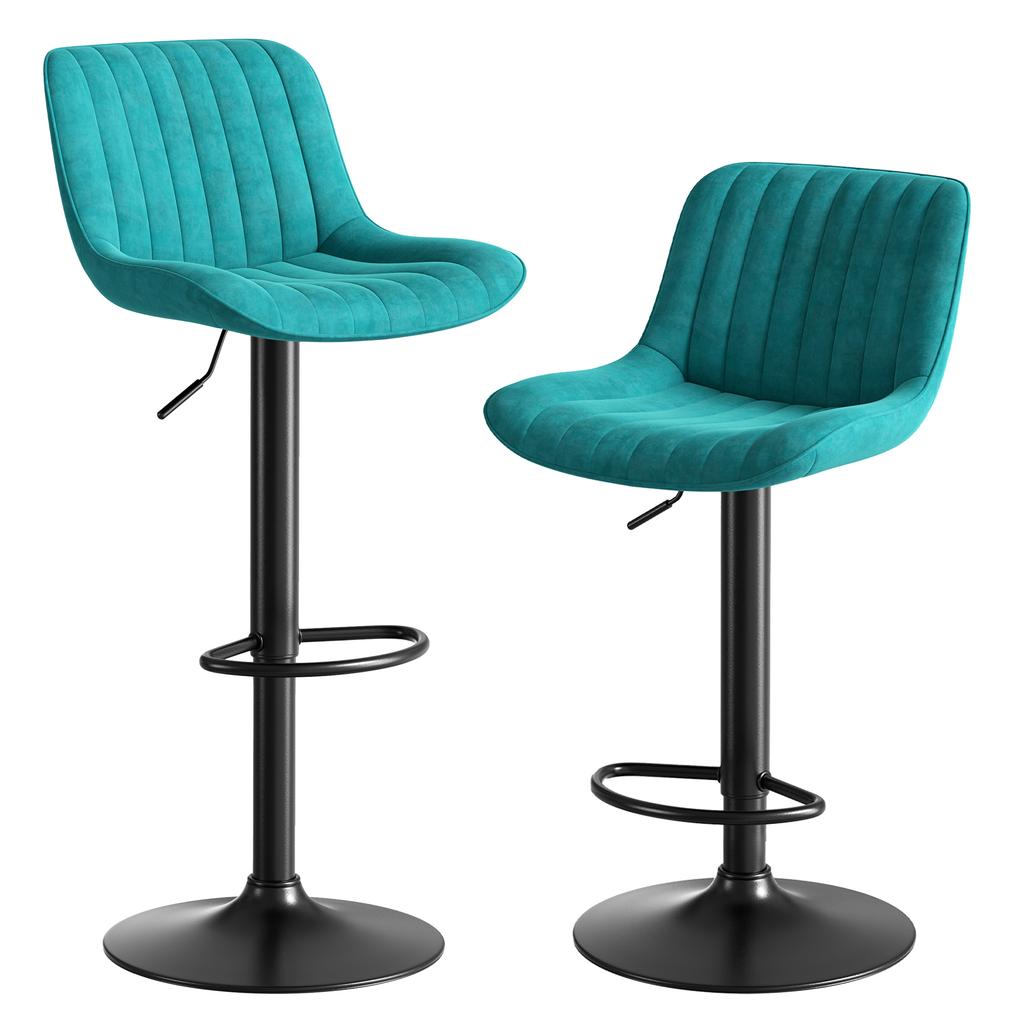 Blue Dining Room Bar Stool Swivel Chairs, Set of 2 - Velvet-Covered, Height-Adjustable, 360 degrees Swivel Function