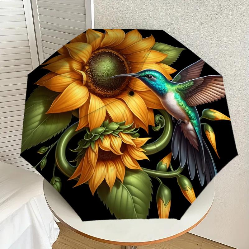 

1pc Hummingbird Sunflower Floral Artwork Umbrella with Plastic Handle,Suitable for All Seasons Home Travel Outdoor UmbrellaDD1242
