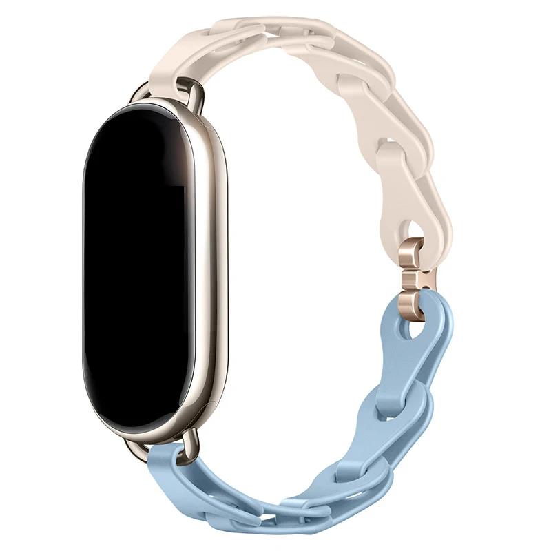 Rubber Strap for Xiaomi Mi Band 8 Stainless Steel Buckle Bracelet for Miband 8 NFC Fashion Lady Style Replacement Silicone Band