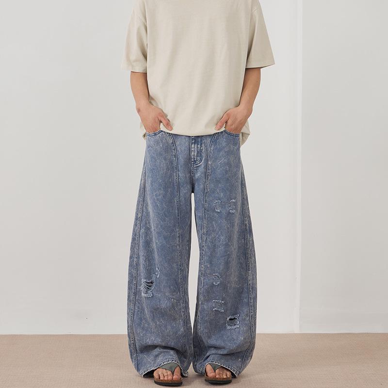 

LKTM Унисекс Винтажные Выстиранные Рваные Широкие Повседневные Брюки с Изогнутыми Штанинами S (90-105 lbs) серый