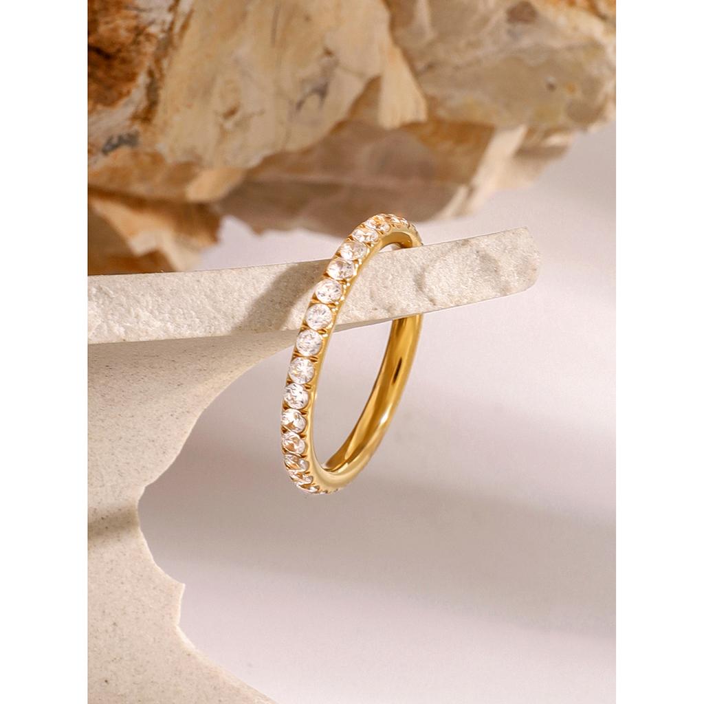 Uworld Jednoduchý nerezový prsteň Zlatý kubický zirkón Pozlátený 18 K Minimalistický šarm pre ženy Módne trendy šperky