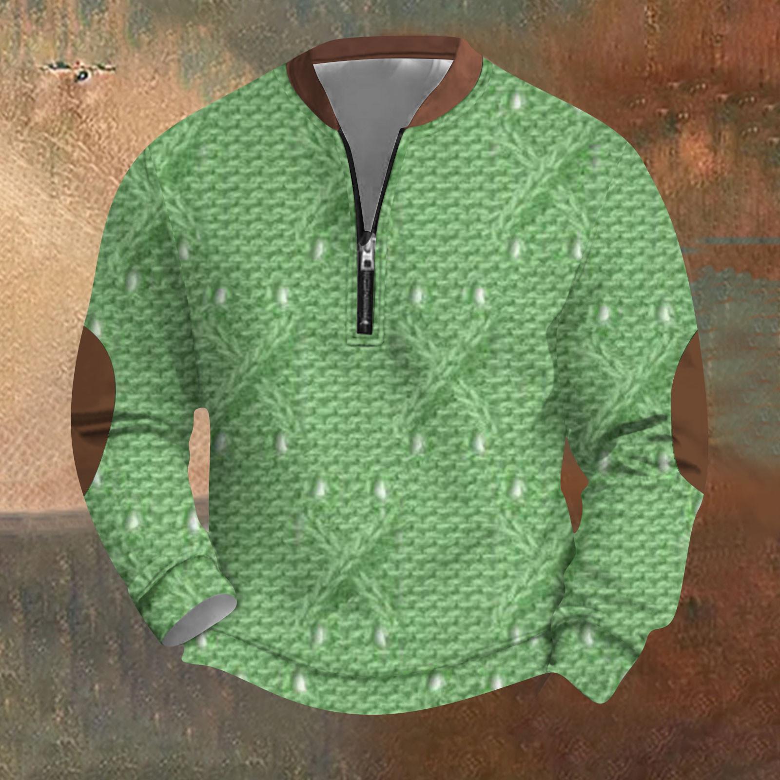 Мужская ретро повседневная толстовка на молнии модный принтованный спортивный пуловер L зелёный