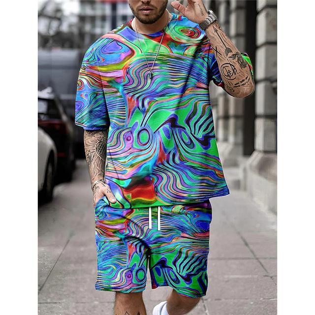 Men's Shirt Set Shorts and T Shirt Set T-Shirt Outfits Geometic Graphic Prints Spring & Summer Outdoor Daily Vacation Sport