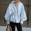 ZANZEA Women Casual Lapel Neck Long Sleeve Loose Pleating Irregular Blouse