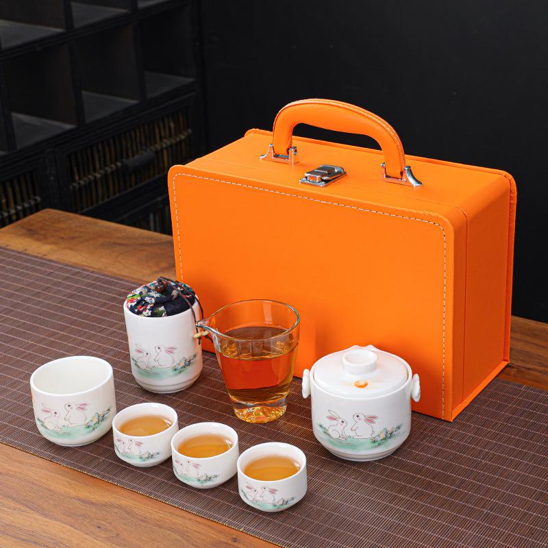 Year of the Rabbit Outdoor Travel Kung Fu Tea Set Creative Ceramic Kuaike Complete Set Company Business Event Gifts