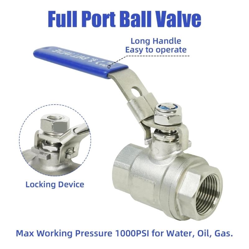 Stainless Steel Ball Valves Metal Threaded Water Pipe Connector 3/4inch Garden Hose Shut Close Valves Water Pipe Fitting