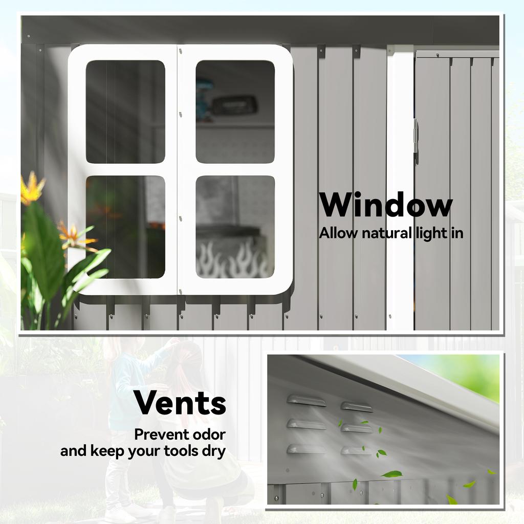 8.5 x 6ft Storage Shed Galvanised Steel Garden Shed, Metal Shed with Foundation Kit, Window, Lockable Wide Doors and Air Vents for Outdoor Patio