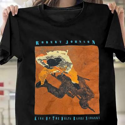 Koszulka z lat 90. z pojedynczym szwem Robert Johnson Delta Blues Czarna Rozmiar S-5XL T-Shirt QQ1266 Koszulka Unisex Koszulka z grafiką