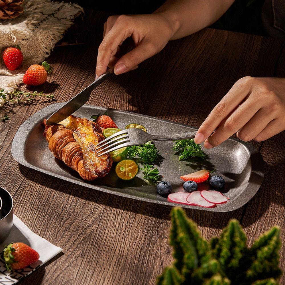Stainless Steel Dinner Plate Retro Style Steak Plates Fruit Dish Serving Tray  For BBQ Dim Sum