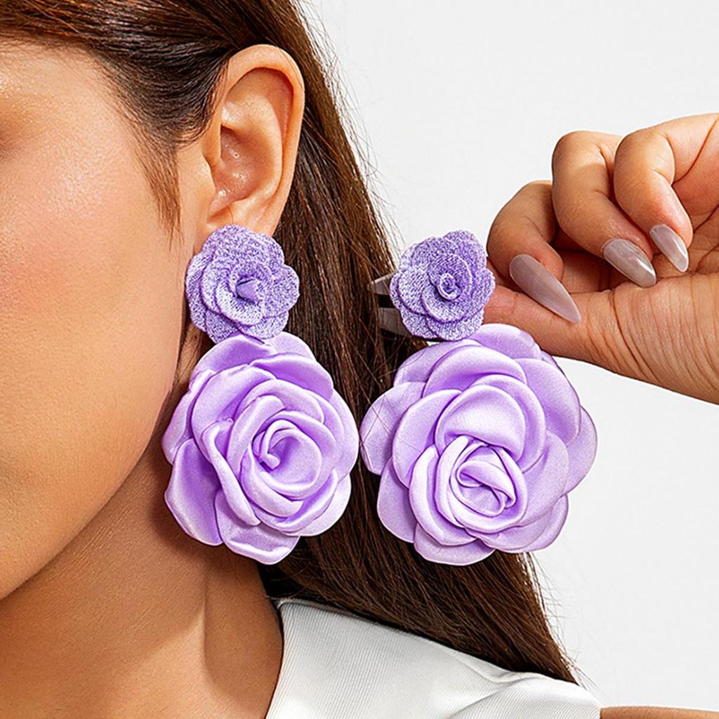 2 buc. Cercei lungi cu flori 3D simulate policrome, modă europeană, bijuterii pentru femei, fete, bijuterii proaspete cu flori mari pentru petrecere, sărbătoare