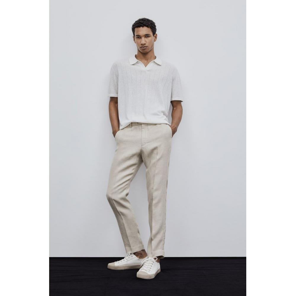 

Льняные костюмные брюки узкого кроя HM бежевого цвета