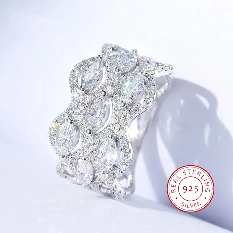 Luxury Ring Micro-Set Zircon For Women's 925 Silver Plated New Temperament Geometric Ring Wedding Party Jewelry Gift