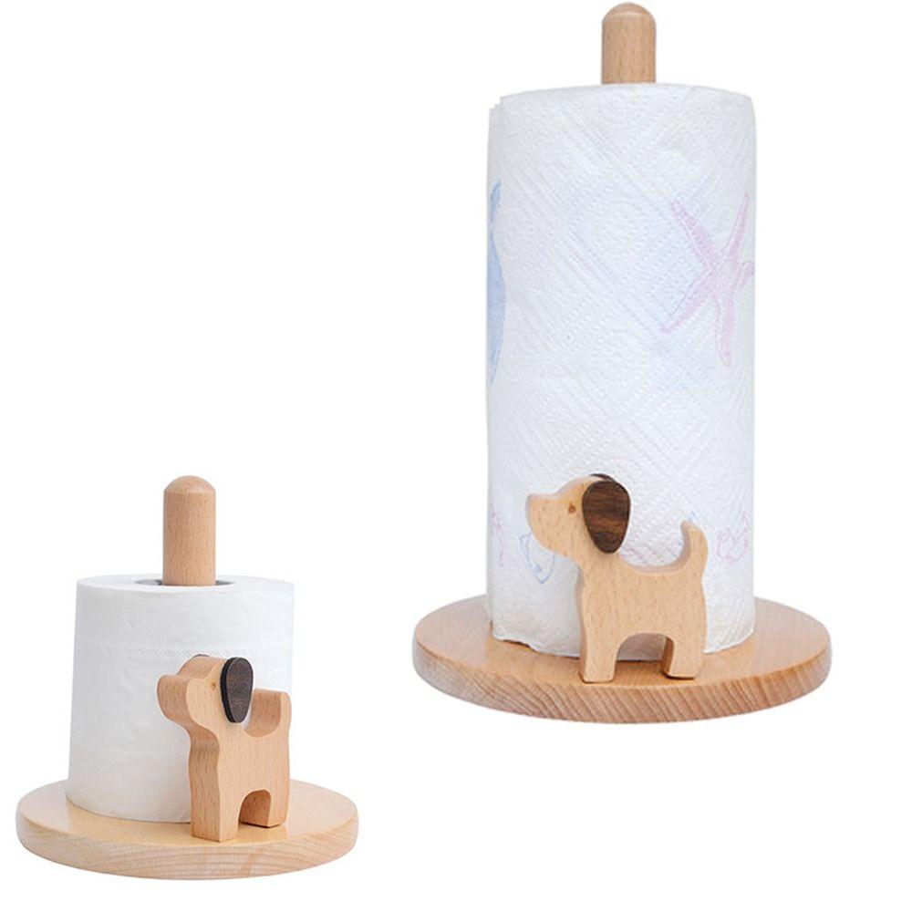 Solid Wood Creative Kitchen Tissue Holder Durable Standing Paper Roll Organizer  Table Top