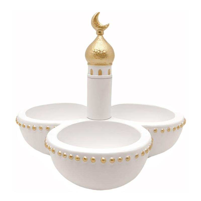 Gold and White Mosque Tower Model Desktop Ornament,Ramadans Eid Home Decors Decorative Ornament for Table Bookshelf