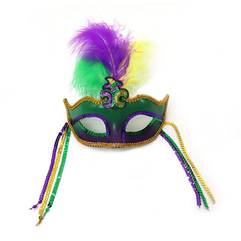 Brazilian Carnival Feather Sequins Hairband Half Face Headpiece Eye Cover for New Orleans Party Masquerade Accessories