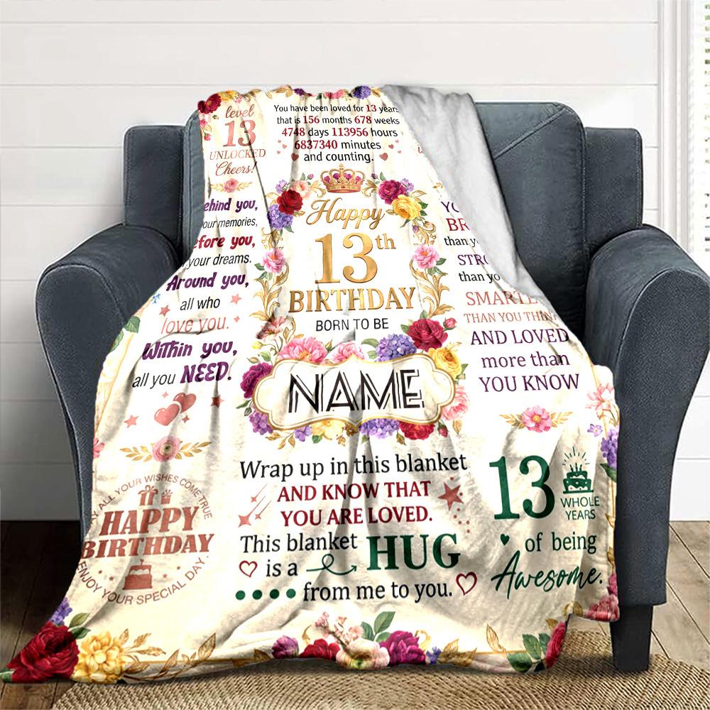 Happy 13Th Birthday Celebration Customize Your Name Blanket Soft And Comfortable It'S The Perfect Gift For Family Friends Or Loved Ones Suitable For