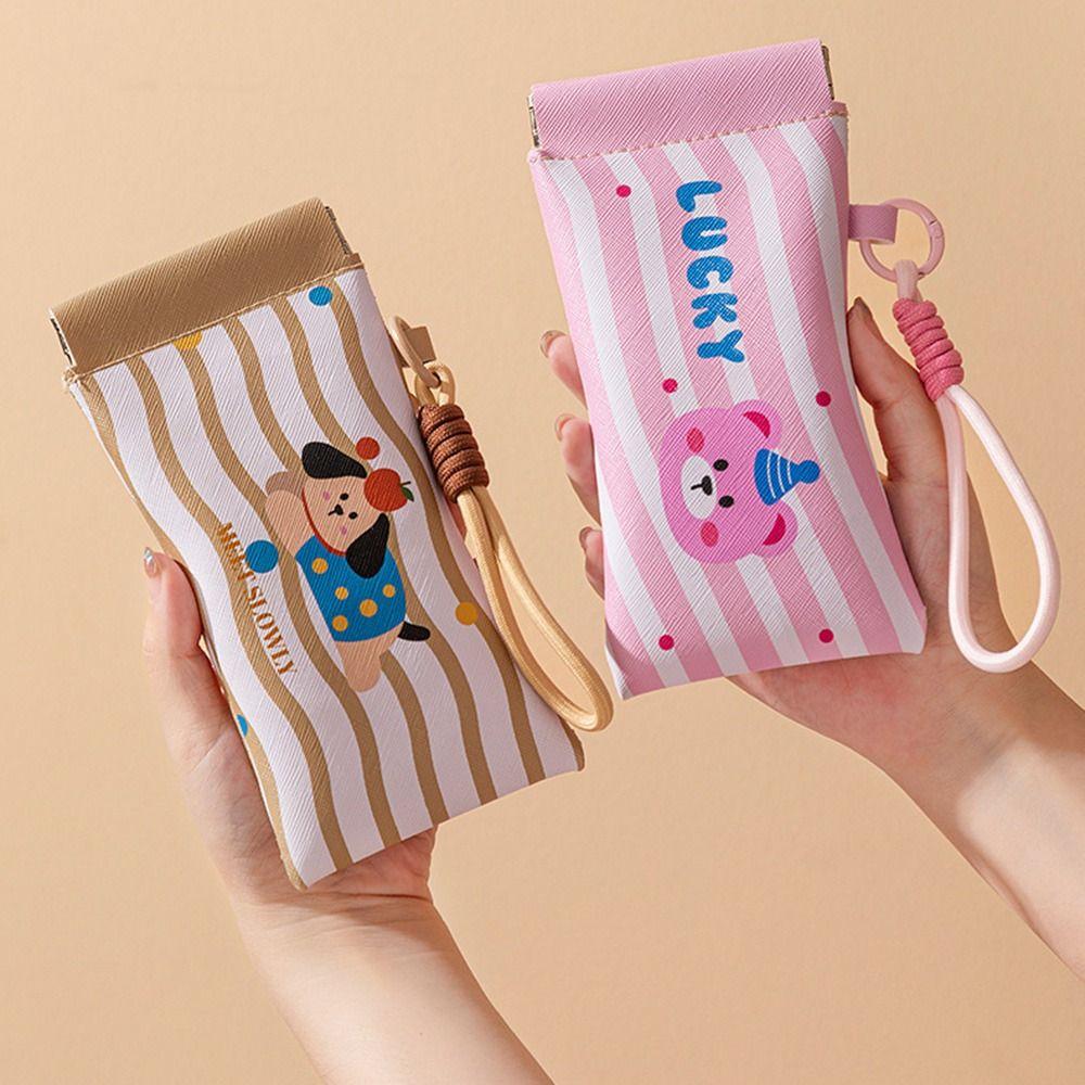 2Pcs Cartoon PU Leather Glasses Bag Waterproof Portable Eyeglass Pouch Cosmetic Bag  Daily Use